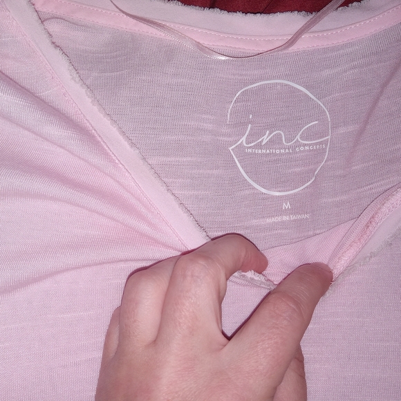 INC International Concepts Light Pink V-Neck Top With Lace Trim - Picture 3 of 12
